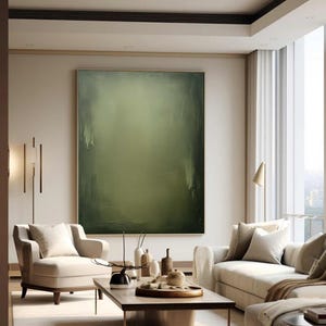 Modern Painting Olive Green Minimalist Art Olive Green Abstract Painting Neutral Green Painting Pure Green Wall Decor Wabi-Sabi Wall Art image 2