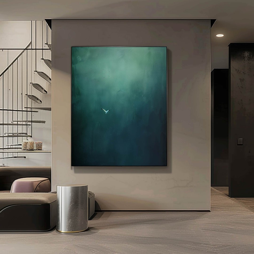 Surrealist Dark Green Sky Painting Dark Green Wall Decor Abstract Painting Minimalist Wall Art ...