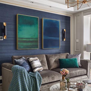 Minimalist Texture Art Set: Pure Green and Blue Wall Decor