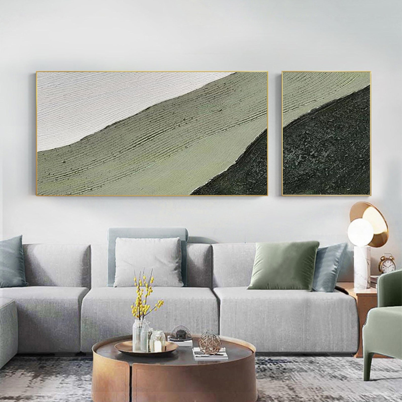 Living Room Wall Art Set of 2 Emerald Green Textured Art Green - Etsy