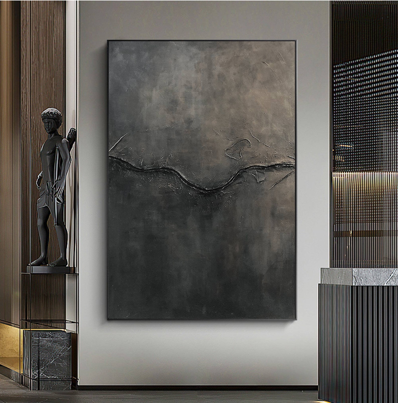 Black Grey Abstract Art Wabi-sabi Painting Grey Black Wall Art Black ...