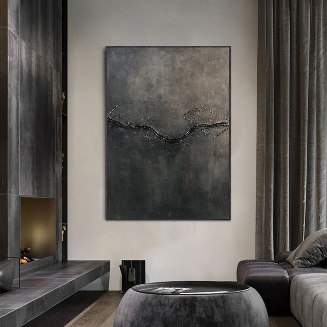 Black Grey Abstract Art Wabisabi Painting Grey Black Wall Art Black