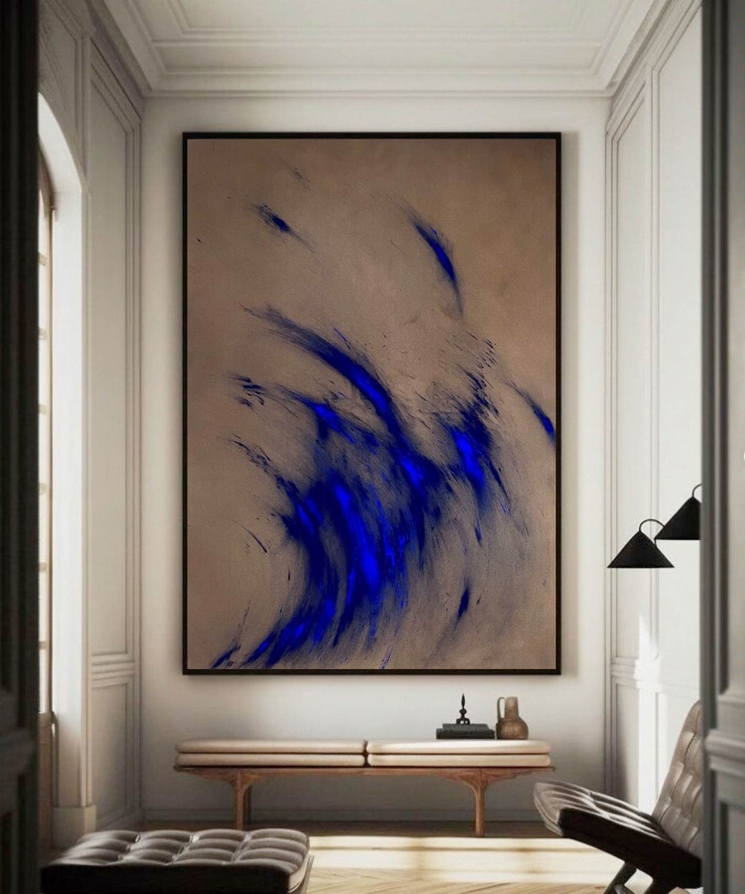 Blue and Brown Abstract Painting Medieval Brown Oil Painting Brown Wabi