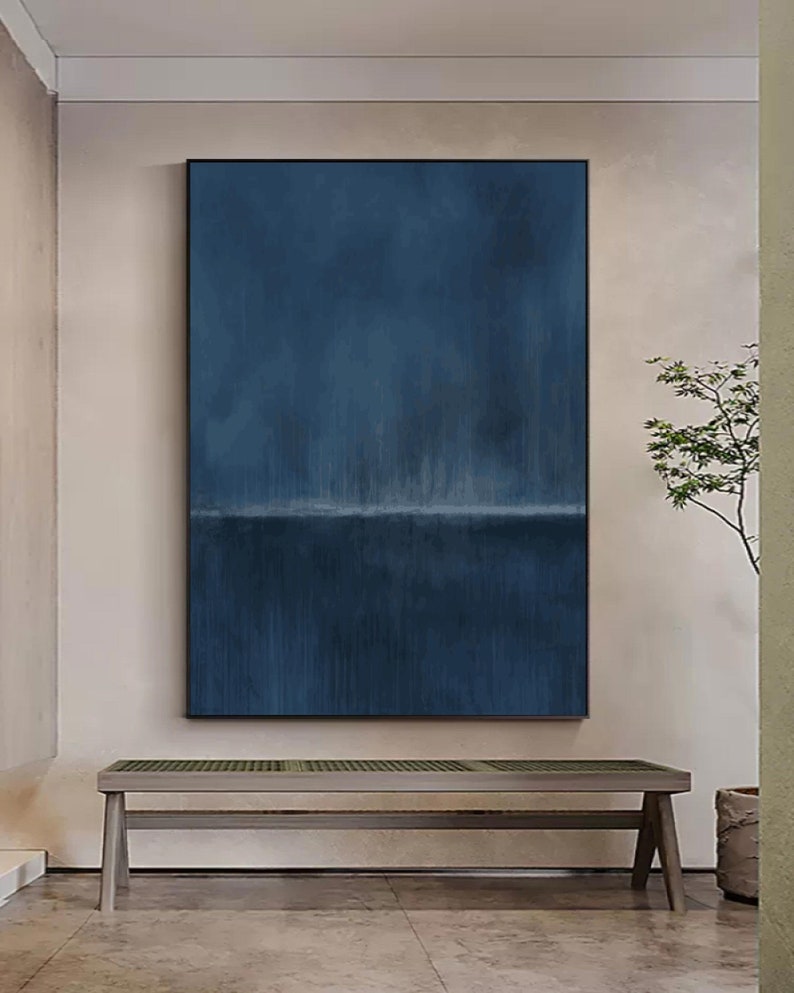 Puur blauwe minimalistische kunst Textuurkunst Minimalistische kunst Puur blauwe muurdecoratie Puur blauwe muurkunst Blauwe muurkunst Modernistische abstracte kunst afbeelding 2