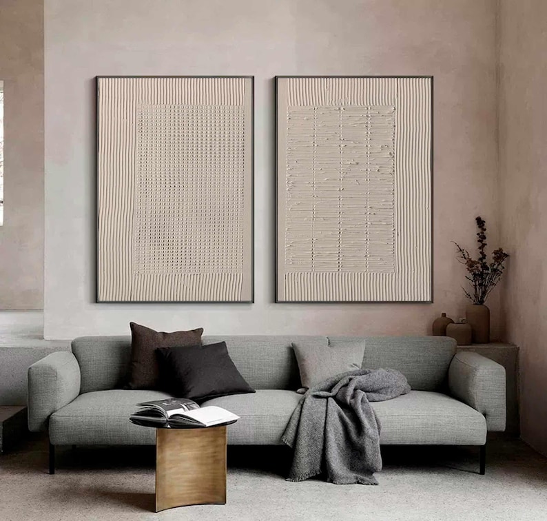 Beige Minimalist Art Set of 2: Earth Tone Living Room Wall Decor - Etsy UK