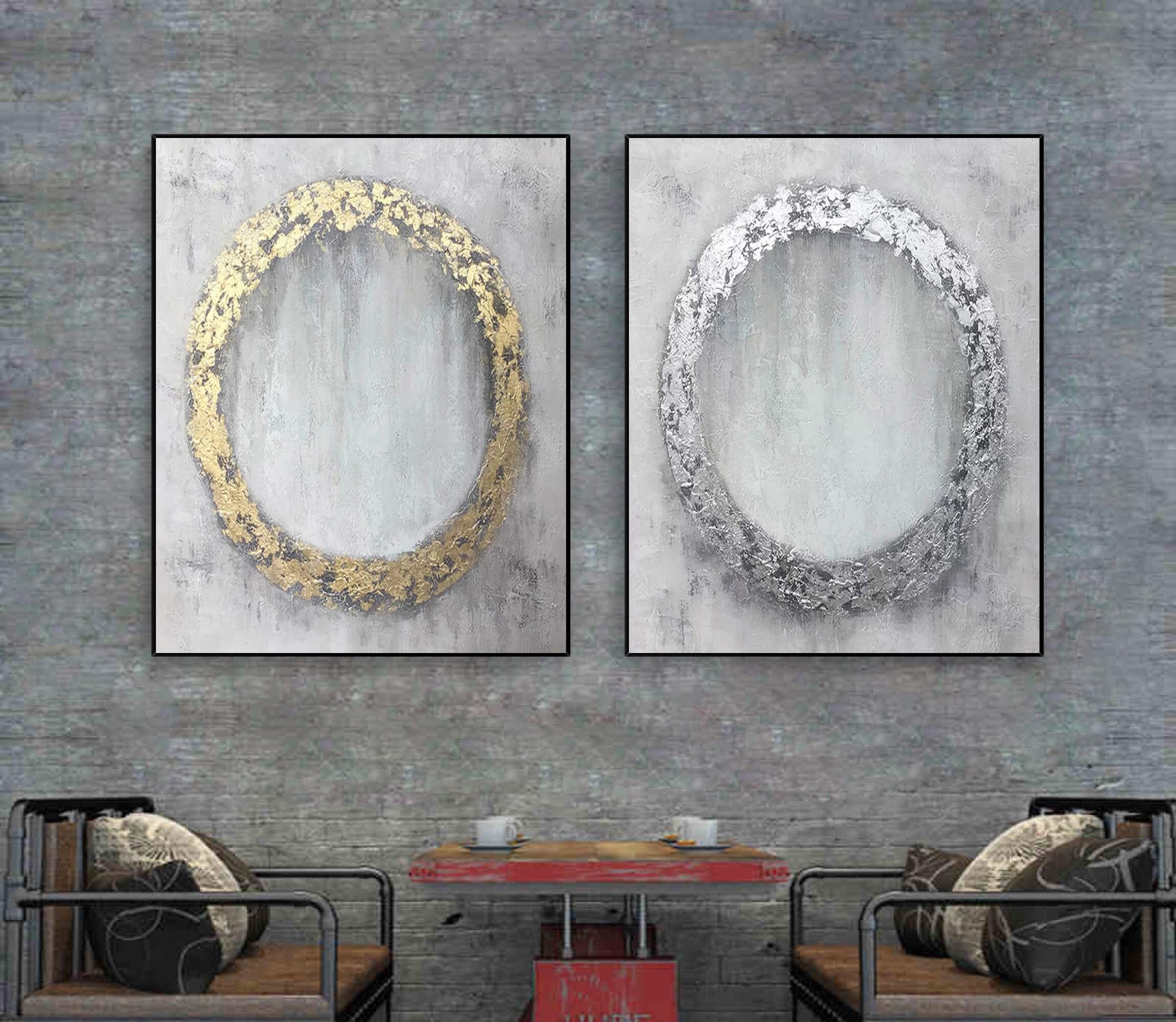 Modern Original Gold and Silver Painting Home Decor Set of 2 Etsy