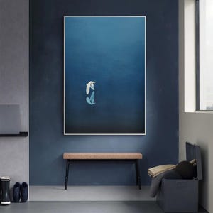 Emerald Blue Birds Painting· Emerald Blue Wall Art · Abstract Art Painting · Minimalist Wall Art · Maximalist Decor · Dark Blue Wall Art