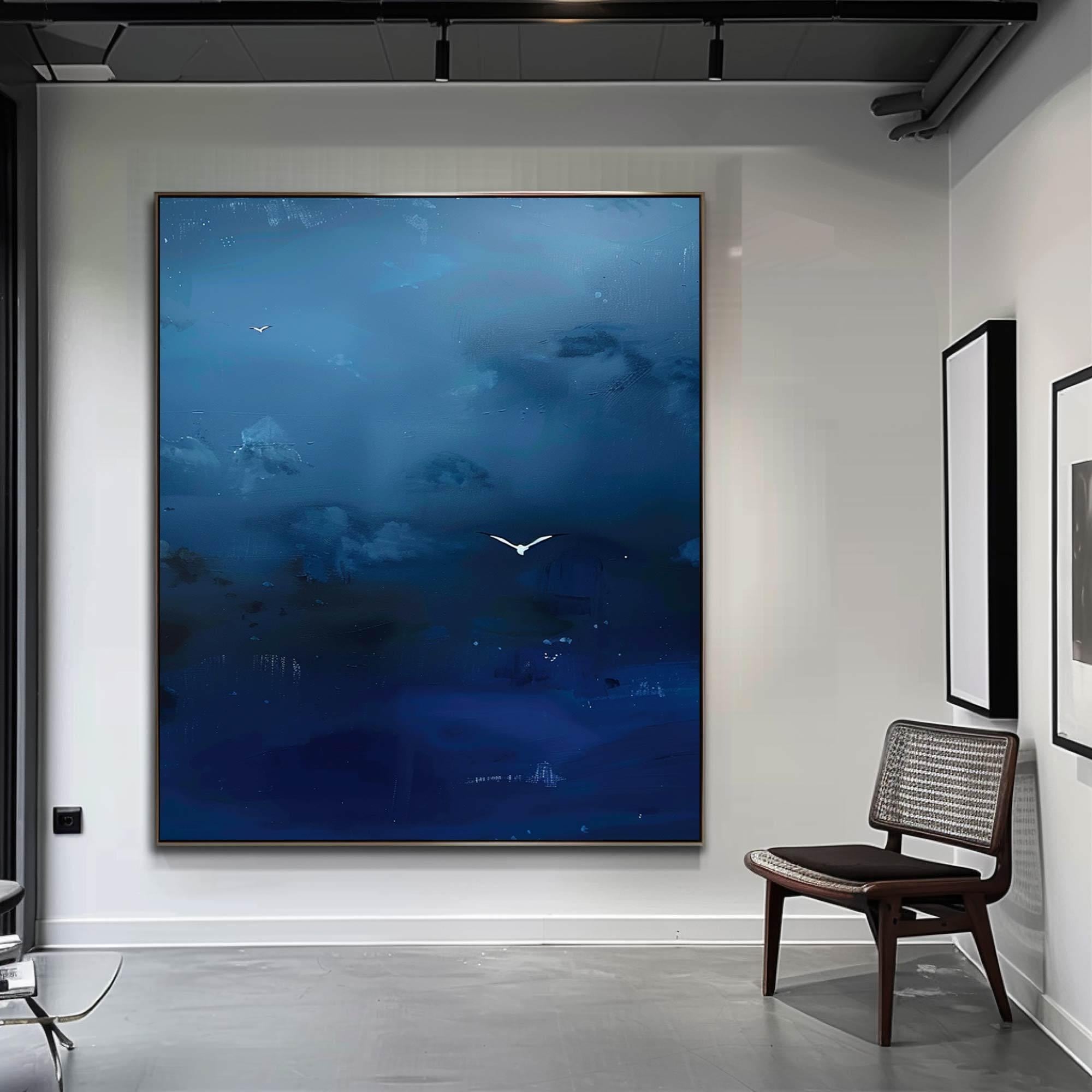 Surrealist Dark Blue Sky Painting Dark Blue Wall Decor · Abstract Art Painting · Minimalist Wall Art · Maximalist Decor · Dark Blue Wall Art