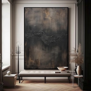 Black And Brown Abstract Painting Medieval Wall Decor Wabi-Sabi Black Brown Wall Art Black Neoclassicism Wall Decor Super Large Abstract Art