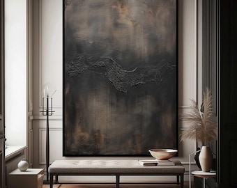 Black And Brown Abstract Painting Medieval Wall Decor Wabi-Sabi Black Brown Wall Art Black Neoclassicism Wall Decor Super Large Abstract Art