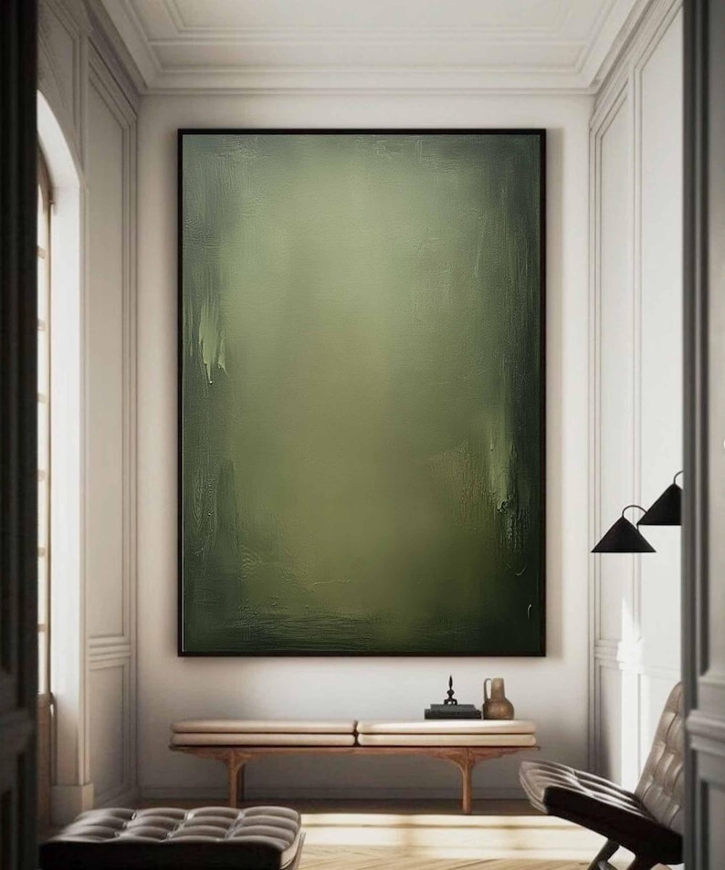 Modern Painting Olive Green Minimalist Art Olive Green Abstract Painting Neutral Green Painting Pure Green Wall Decor Wabi-Sabi Wall Art image 4