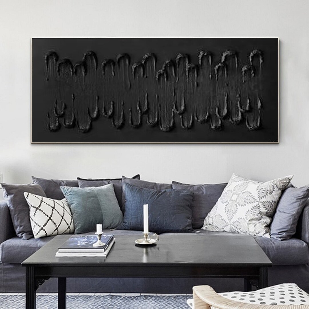 Pure Black Living Room Wall Decoration Pure Black Minimalist Etsy