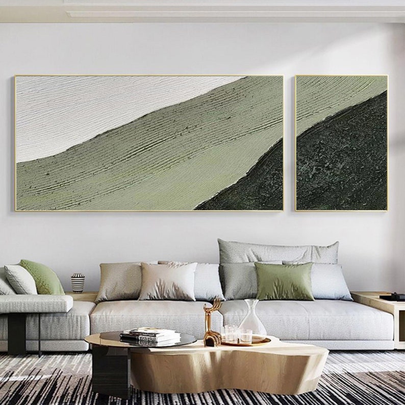 Living Room Wall Art Set of 2 Emerald Green Textured Art Green - Etsy