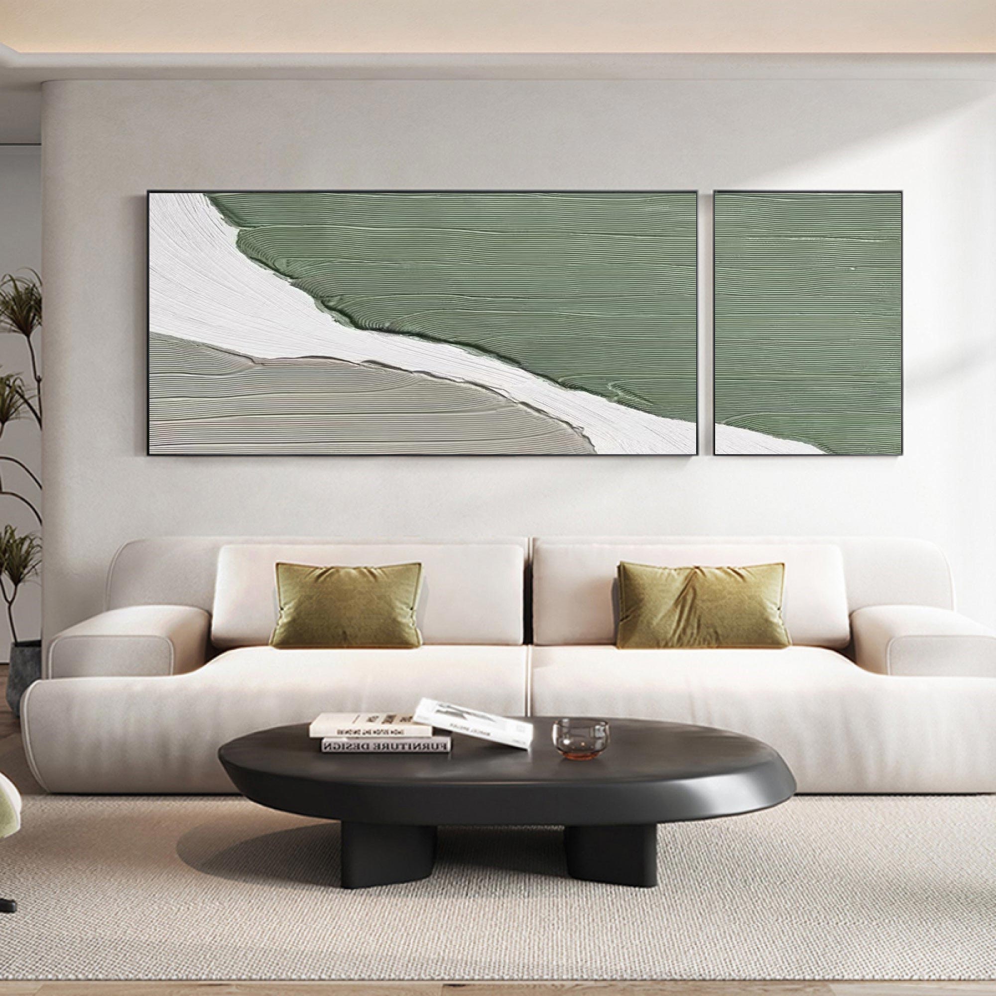 Living Room Wall Art Set of 2 Green 3D Textured Painting Gray - Etsy