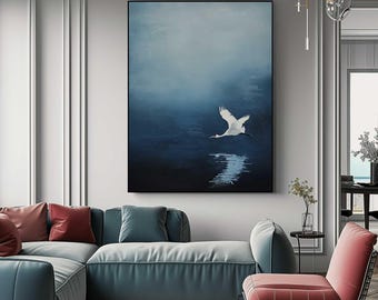 Emerald Blue Birds Painting· Emerald Blue Wall Art · Abstract Art Painting · Minimalist Wall Art · Maximalist Decor · Dark Blue Wall Art