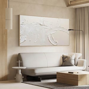 Wohnzimmer Wand Dekor Minimalistische Gipsmalerei Gips Strukturierte Wandkunst Minimalistische Kunst Wabi-Sabi Malerei Weiße und Beige Gipskunst
