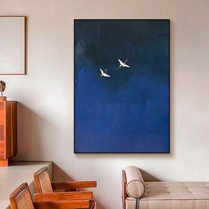 Pintura surrealista de céu azul escuro · Decoração de parede azul escuro · Pintura de arte abstrata · Arte de parede minimalista · Decoração maximalista · Arte de parede azul escuro