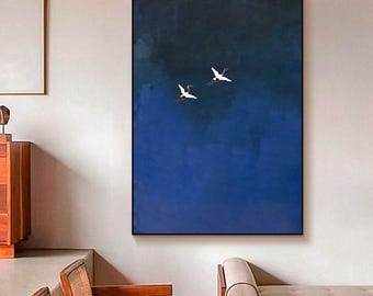 Surrealist Dark Blue Sky Painting Dark Blue Wall Decor · Abstract Art Painting · Minimalist Wall Art · Maximalist Decor · Dark Blue Wall Art