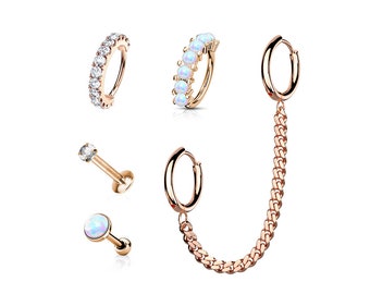 Rose Gold 5 Piece Jewelry Set - Piercing Set - Everyday Jewelry - Earring Gifts -  Hoop, Labret, Chain Set