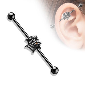 Spider Industrial Bar - Halloween Jewelry - Everyday Jewelry - Gifts - Jewelry for Girlfriend - Cartilage, Industrial Nose Piercing - Unique