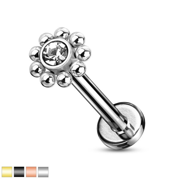 CZ Flower Labret - CZ Jewelry - Everyday Jewelry - Earring Gifts - Jewelry for Girlfriend - Cartilage, Tragus, Lip, Nose Piercing