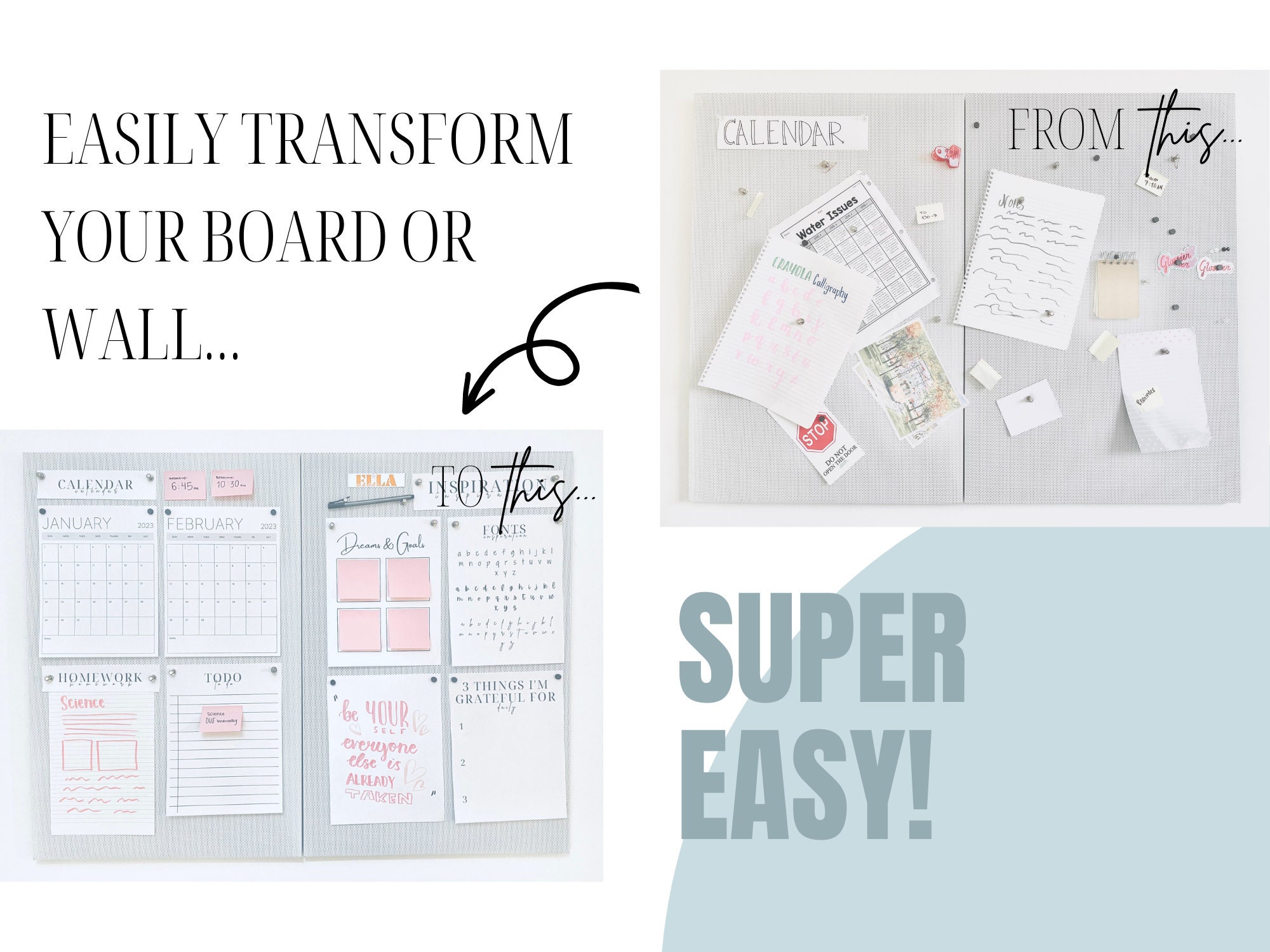 Bulletin Board Printable Organizer Clean and Modern - Etsy