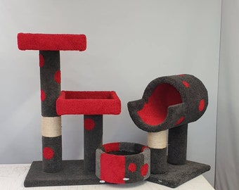 Gimnasios rascadores para gatos, árbol con postes. Fuertes, resistentes, hechos para durar. Fabricados en Sudáfrica. Alfombra de felpa de alta calidad, sisal de 8 mm de resistencia marina.