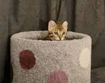 Cat Kitten Beds, Strong, Stylish, plush, Round. Quality Australian made. Carpeted, Reversible, Pedestal. Made to Order, Built to Last.