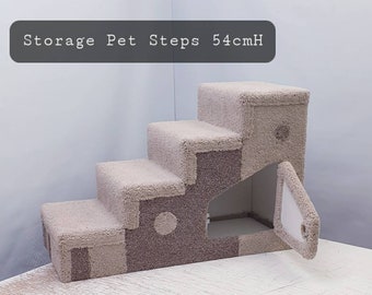 Dog Steps Stairs with Storage 54cm high with 4 steps. Solid and Safe. Quality Australian made. Ideal for storing pet blankets and coats.