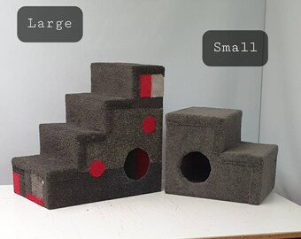 Pet Steps Stairs Dog & Cat Cubby Style. Safe, solid, cosy, made to order. Fully carpet lined. Quality Australian made.