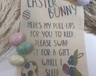 Nappy Bag for the Easter Bunny, Give up Diapers, Personalised Diaper Bag, Nappy bag for the Easter Bunny, Pull-Ups, Cotton gift bag