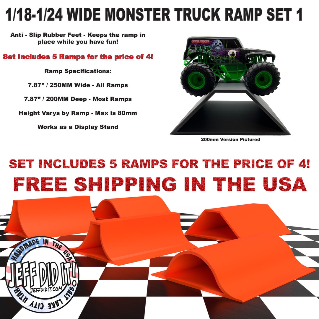 1/24th Monster Truck Ramp Set 1 Includes 5 Stunt/jump Ramps WIDE Works as Display Stand Includes