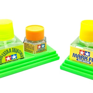 Anti-Tip 3D Printed Tamiya Glue Bottle Holder Square & Hex Style + Single Square 1 Each w/Rubber Feet Tamiya 87038 87012