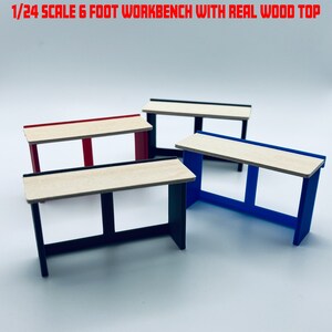 Établi à l'échelle 1/24 de 6 pieds avec plateau en bois véritable, édition parfaite pour votre garage, maison de poupée ou diorama à l'échelle 1/24
