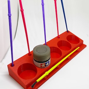 3D Printed Tamiya 10ml / Vallejo Paint Bottle Holder - Holds 5 Bottles with Paint Brush Holder
