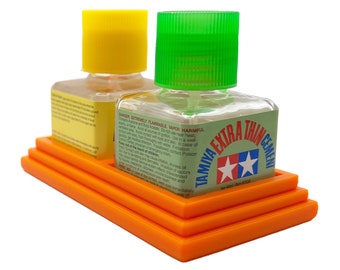 Anti-Tip 3D Printed Double Tamiya Glue Square Bottle Holder with Rubber Feet Tamiya 87038 87182