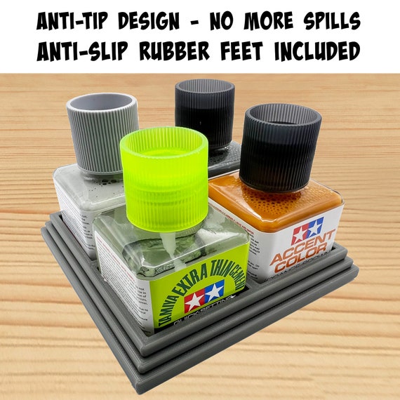 Anti-tip 3D Printed Tamiya Glue Bottle Holder Dual Square and Hex