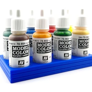 Vallejo 17mm Paint Bottle Holder / Stand - Holds 8 Vallejo 17mm Bottles with Anti-Slip Rubber Feet - 3D Printed