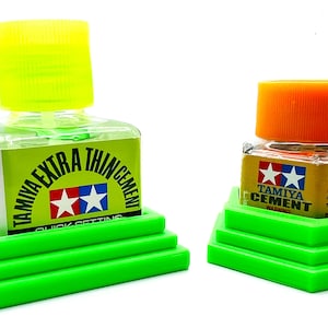 Anti-Tip 3D Printed Tamiya Glue Bottle Holder Square & Hex Style 1 Each w/Rubber Feet Holds 1 Tamiya 42ml Square Bottle - 1 20ml Hex Bottle