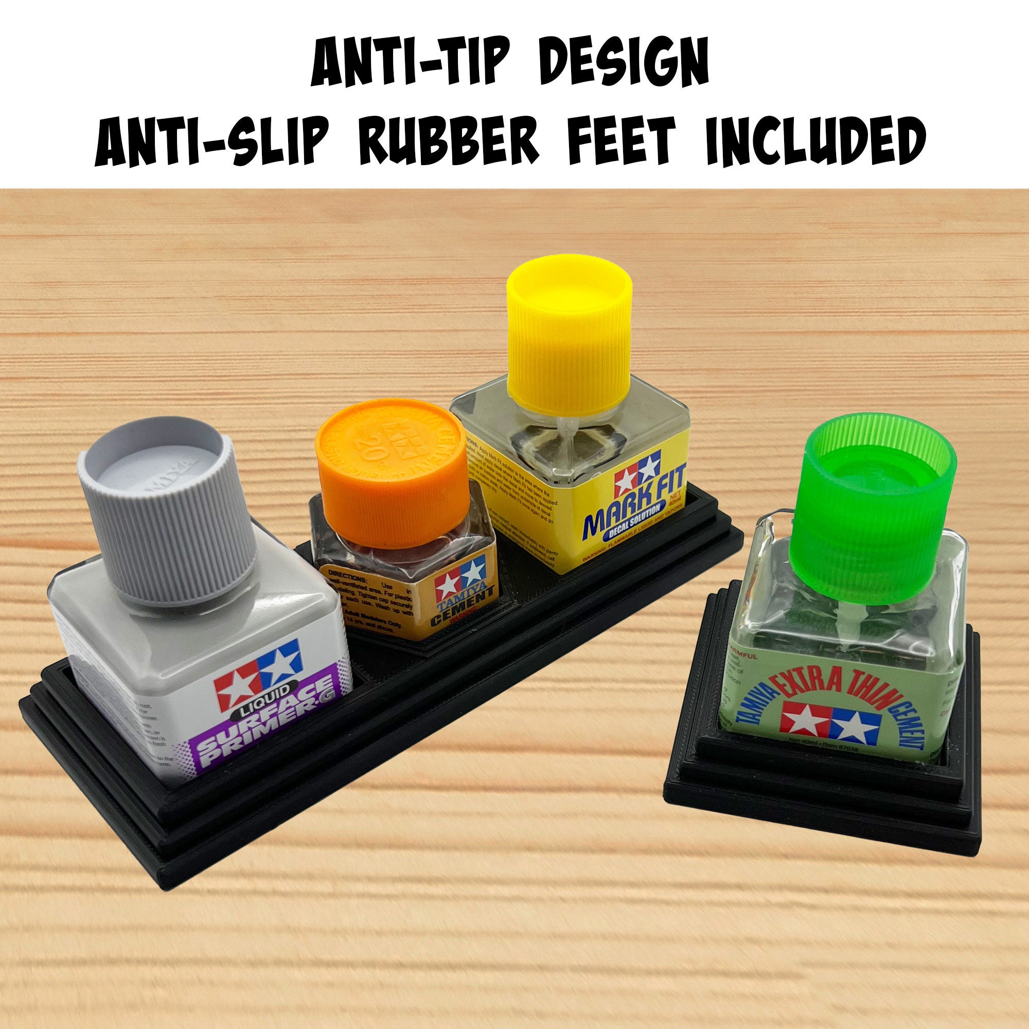 Anti-tip 3D Printed Tamiya Glue Bottle Holder 8 Square & Hex With Rubber  Feet Tamiya 87038 87012 