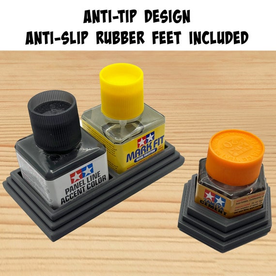Anti-tip 3D Printed Tamiya Glue Bottle Holder Dual Square & Hex Style 1  Each W/rubber Feet Holds 2 Tamiya 42ml Square and 1 20ml Hex Bottle 