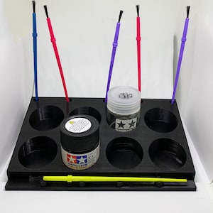 3D Printed Tamiya 23ml Paint Bottle Holder - Holds 8 Bottles with Paint Brush Holder