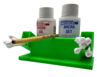 Micro Sol/Set Microscale Anti-Tip / Anti-Slip Bottle Set Holder 1 oz Bottle Micro Series with Rubber Feet, Cotton Swab Holder & Brush Rest