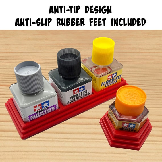 Anti-tip 3D Printed Tamiya Glue Bottle Holder Dual Square & Hex Style 1  Each W/rubber Feet Holds 2 Tamiya 42ml Square and 1 20ml Hex Bottle 