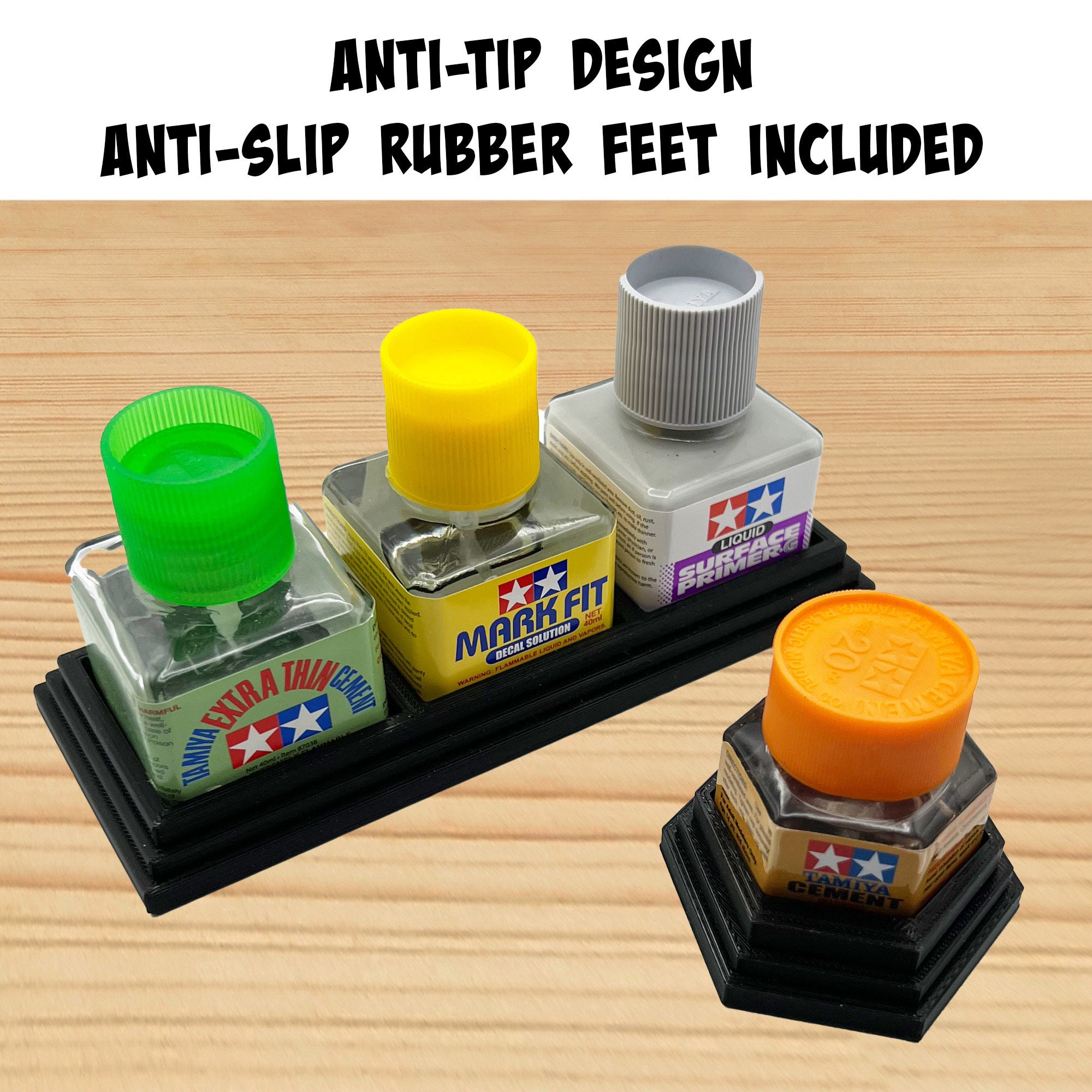Anti-tip 3D Printed Tamiya Glue Bottle Holder 5 Square & Hex With Rubber  Feet Tamiya 87038 87012 