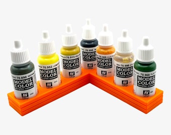 Vallejo 17mm Paint Bottle Holder / Stand - Holds 7 Vallejo 17mm Bottles with Anti-Slip Rubber Feet - 3D Printed