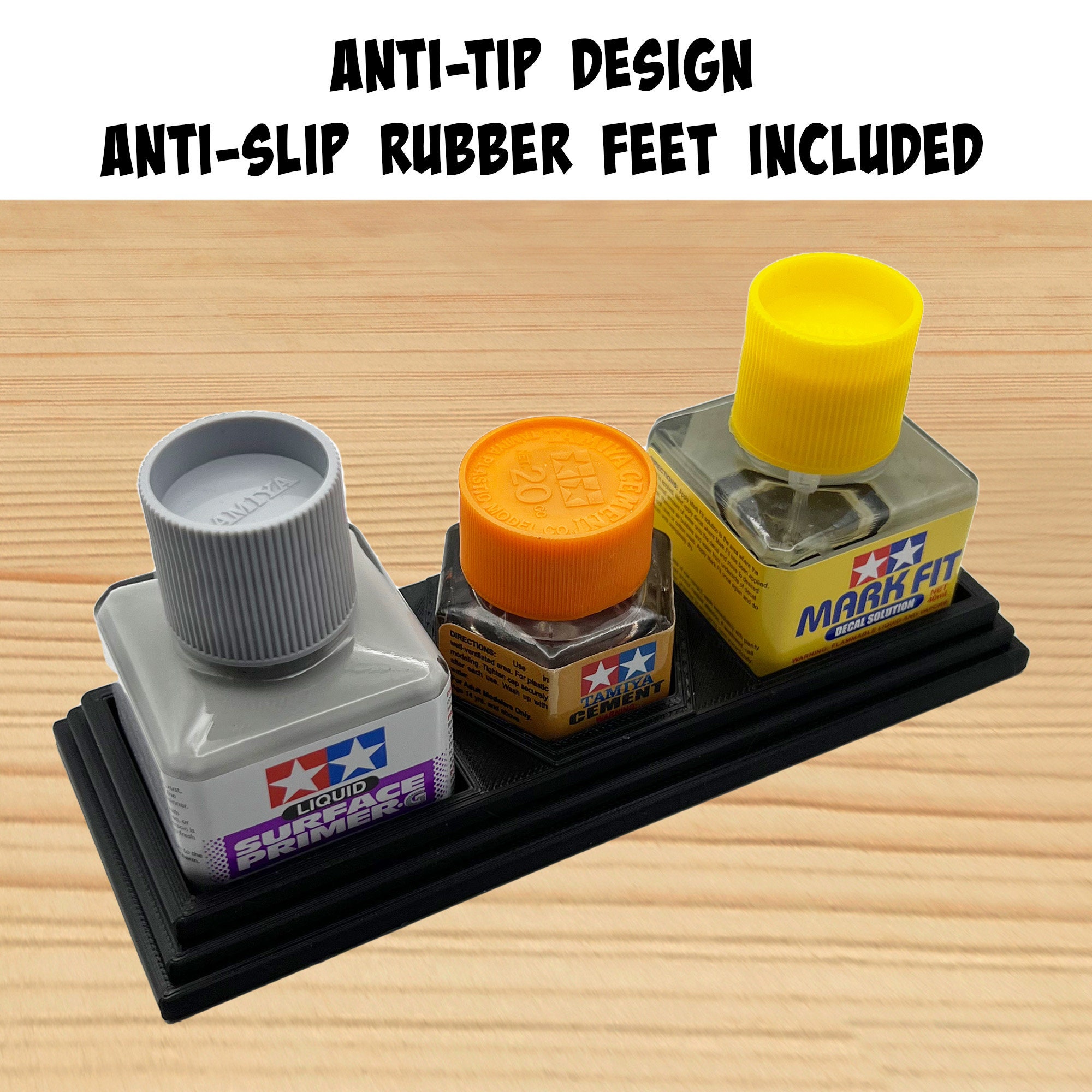 Anti-tip 3D Printed Tamiya Glue Bottle Holder 5 Square & Hex With Rubber  Feet Tamiya 87038 87012 