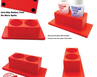 Soporte para botella antideslizante y antivuelco Micro Sol/Set Microscale para botella de 1 oz de la serie Micro con patas de goma y soporte para cepillo - Impresión 3D