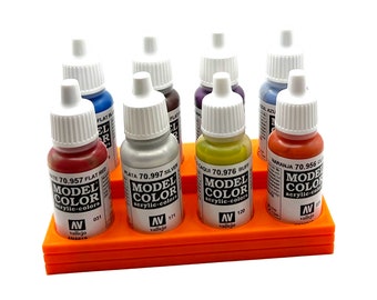 Vallejo 17mm Paint Bottle Holder / Stand Stepped - Holds 8 Vallejo 17mm Bottles with Anti-Slip Rubber Feet - 3D Printed