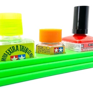 Anti-Tip 3D Printed Triple Tamiya Square / Hex and Mr Hobby Glue Square Bottle Holder with Rubber Feet Tamiya 87012 Mr Cement
